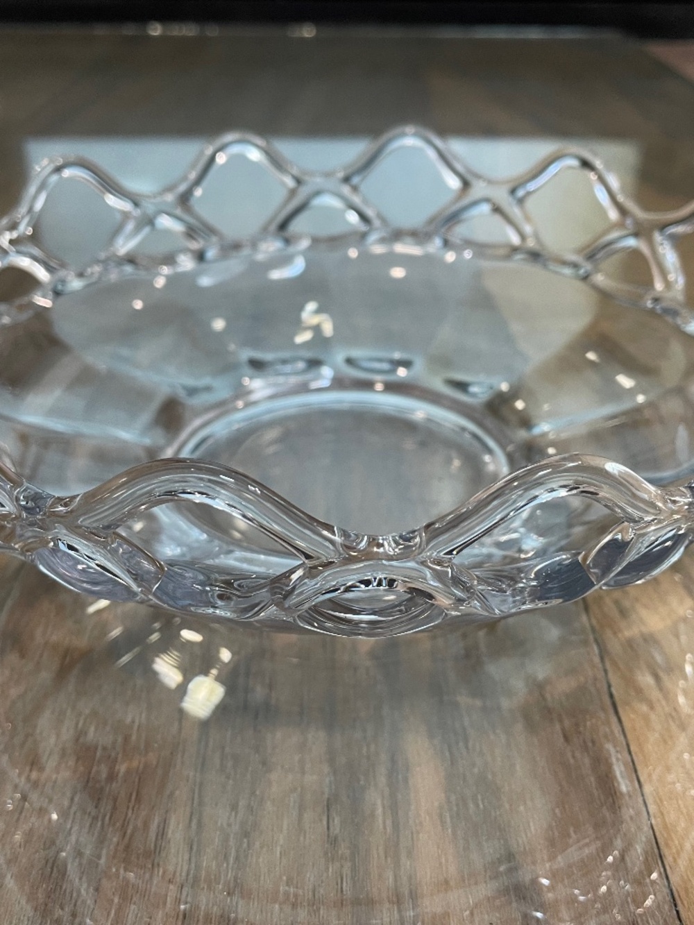 Vintage Glass Bowl with Scalloped Lace Edging